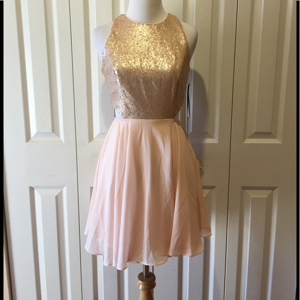 NWT~Lulus~Sequin Embellished Cut-Out Skater Dress